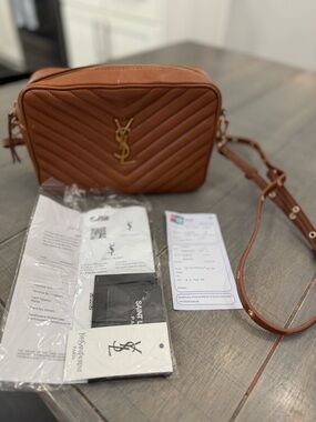 Saint Laurent Brown Quilted Leather Crossbody with Gold YSL